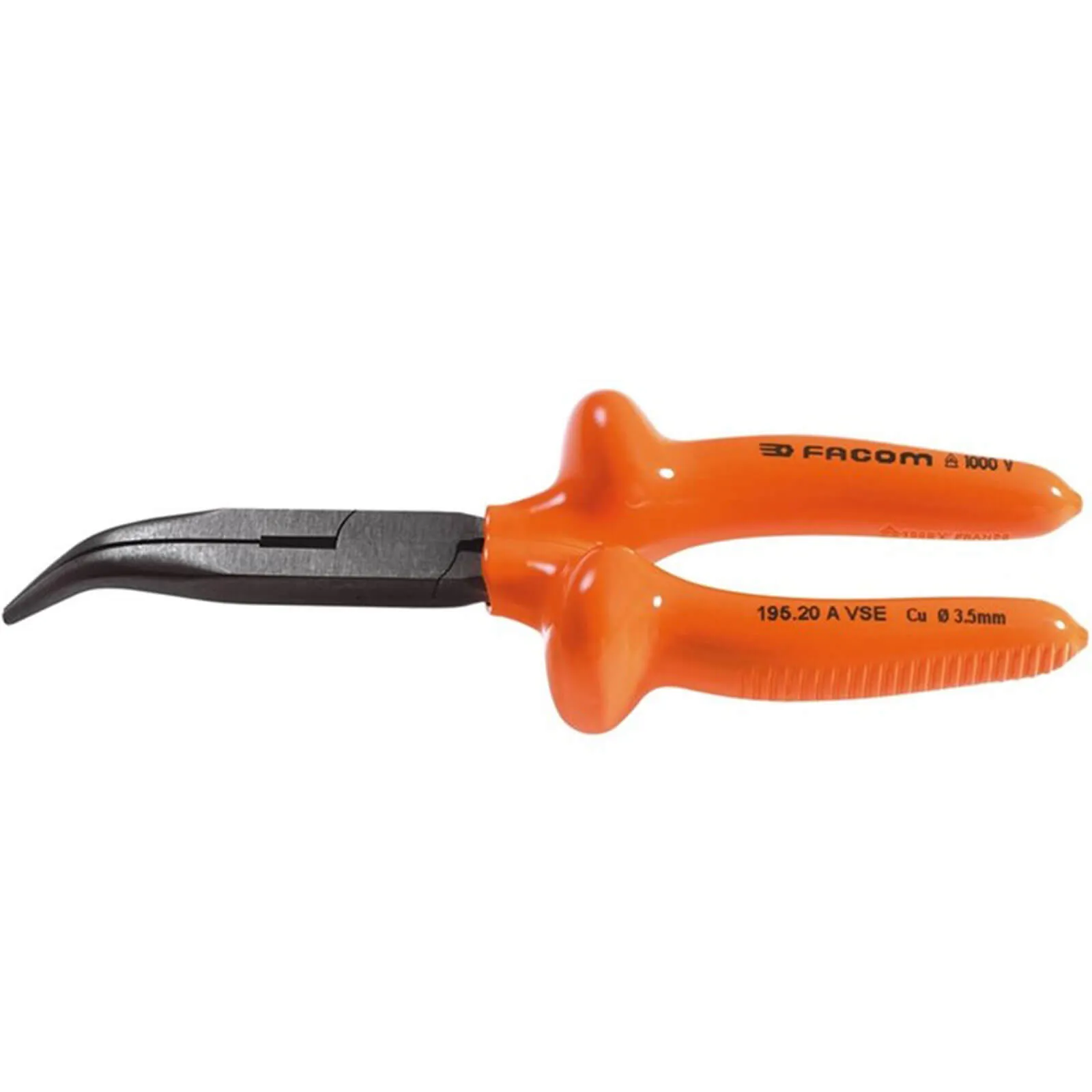 Facom VSE Series Insulated Bent Half Round Nose Pliers - 200mm