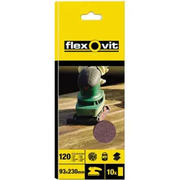 Flexovit Clip On 1/3 Sanding Sheets - 93mm x 230mm, Fine, Pack of 10