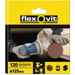 Flexovit 125mm Hook and Loop Sanding Discs - 125mm, 120g, Pack of 6