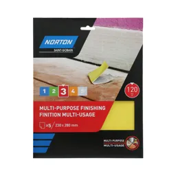 Norton 120 grit Fine Paint, plaster, varnish & wood Hand sanding sheet, Pack of 5