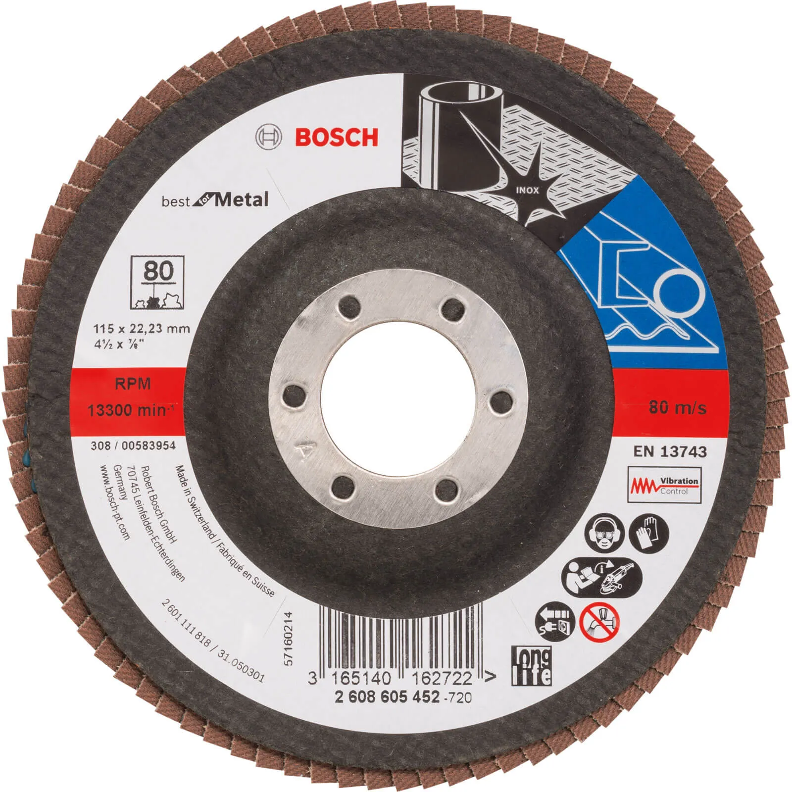 Bosch Zirconium Abrasive Flap Disc - 115mm, 80g
