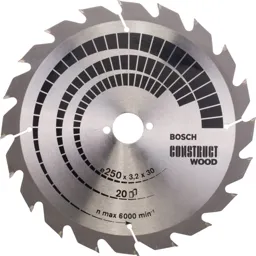 Bosch Construct Nail Proof Wood Cutting Table Saw Blade - 250mm, 20T, 30mm