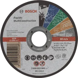 Bosch Rapido MultiConstruction Cutting Disc - 115mm, 1mm, 22mm