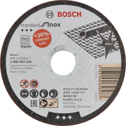 Bosch Rapido Inox Flat Angle Grinder Fast Cutting Disc - 115mm, 1mm, 22mm