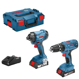 Bosch Professional 18v Cordless Combi Drill and Impact Driver Kit - 2 x 2ah Li-ion, Charger, Case