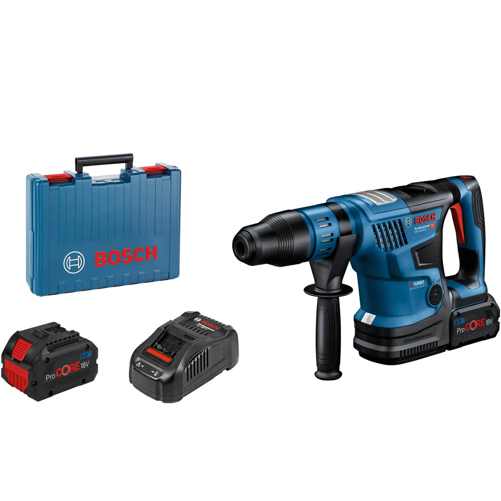 Bosch GBH 18V-36 C BITURBO 18v Brushless SDS MAX Rotary Hammer Drill - 2 x 8ah Li-ion, Charger, Case