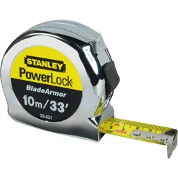 Stanley Powerlock Blade Armor Tape Measure - Imperial & Metric, 30ft / 10m, 25mm