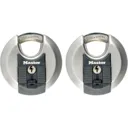 Masterlock Excell Stainless Steel Discus Padlock Pack of 2 Keyed Alike - 70mm, Standard