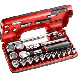 Facom 21 Piece 1/2" Drive Extendable Ratchet and Hex Socket Set Metric in Detection Box - 1/2"