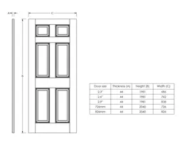 6 panel Primed White Woodgrain effect LH & RH Internal Fire Door, (H)1981mm (W)686mm (T)44mm