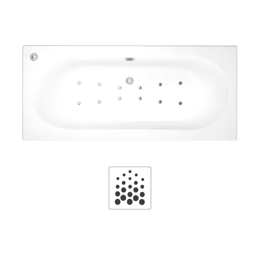 Cooke & Lewis Adelphi Left-handed Acrylic 12 Shower Bath, panel, screen & air spa set, (L)1675mm (W)850mm