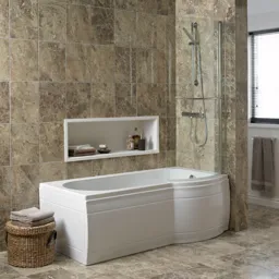 Cooke & Lewis Adelphi P-shaped Shower Bath, panel & screen set, (L)1500mm (W)800mm