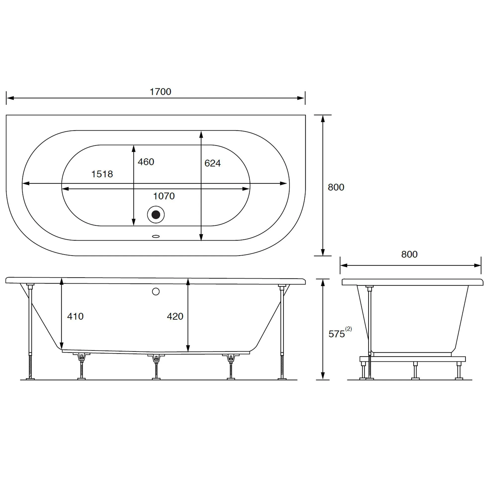 Cooke & Lewis Helena Oval Curved Bath & panel set, (L)1700mm (W)800mm