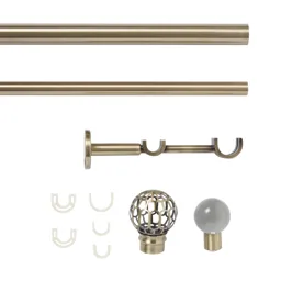 GoodHome Antiki Antique brass effect Fixed Double Curtain pole Set, (L)2m