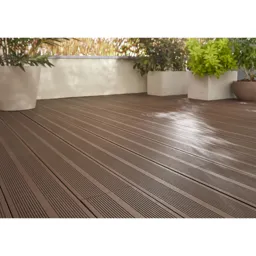 GoodHome Neva Chocolate Composite Deck board (L)2.2m (W)145mm (T)21mm, Pack of 6