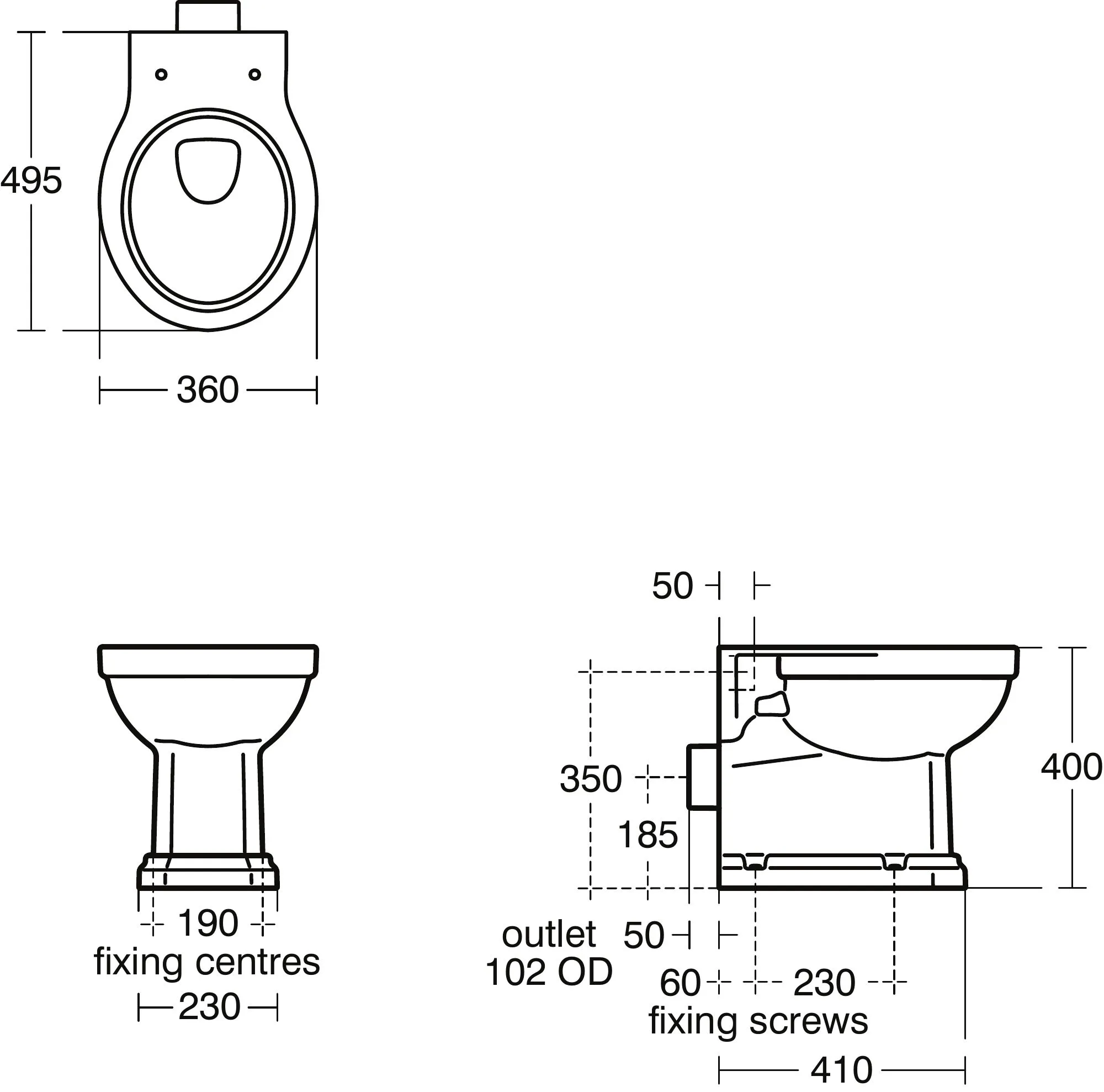 Ideal Standard Waverley Traditional Back to wall Boxed rim Toilet set with Standard close seat