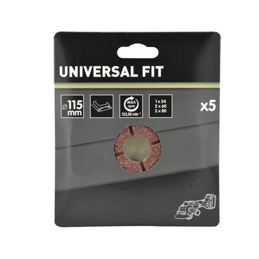 Universal Fit Sanding disc set Punched (D)115mm 24/60/80 grit, Pack of 5