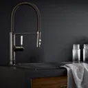 GoodHome Gevuina Black Chrome effect Kitchen Side lever Tap