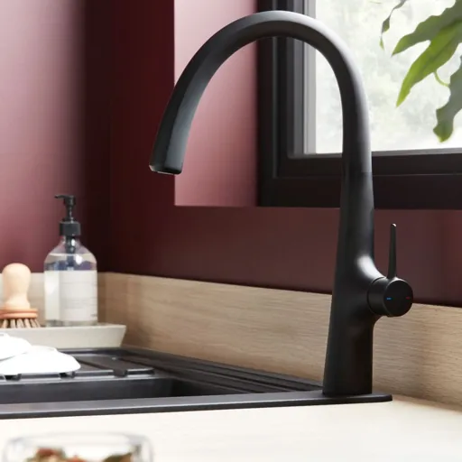 GoodHome Edulis Black Graphite effect Kitchen Side lever Tap