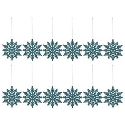 Blue Glitter effect Snowflake Decoration, Pack of 12