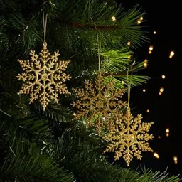 Gold Glitter effect Snowflake Decoration, Set of 12