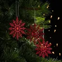 Red Glitter effect Snowflake Decoration, Set of 12