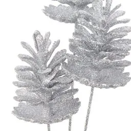 Silver Glitter effect Pine cone Stem