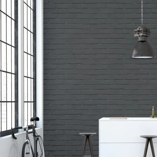 GoodHome Luynes Charcoal Brick Textured Wallpaper