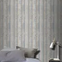 GoodHome Bucy Brown & light blue Wood effect Smooth Wallpaper