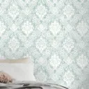 GoodHome Vay Green Damask Mica effect Textured Wallpaper
