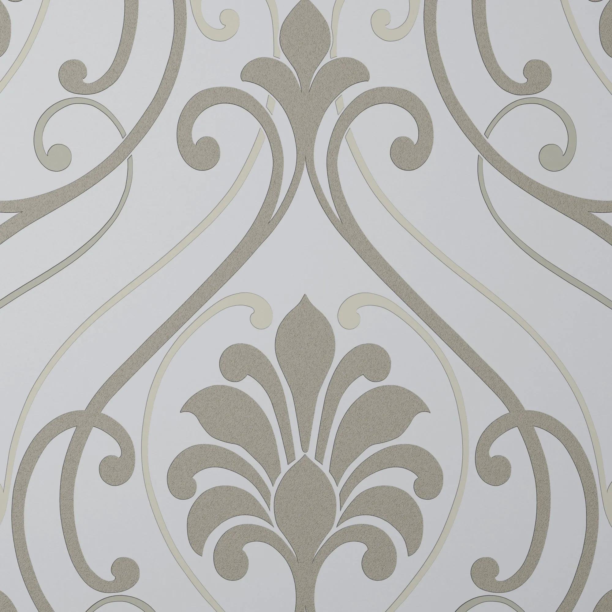 Blain Taupe & white Damask Glitter & mica effect Textured Wallpaper