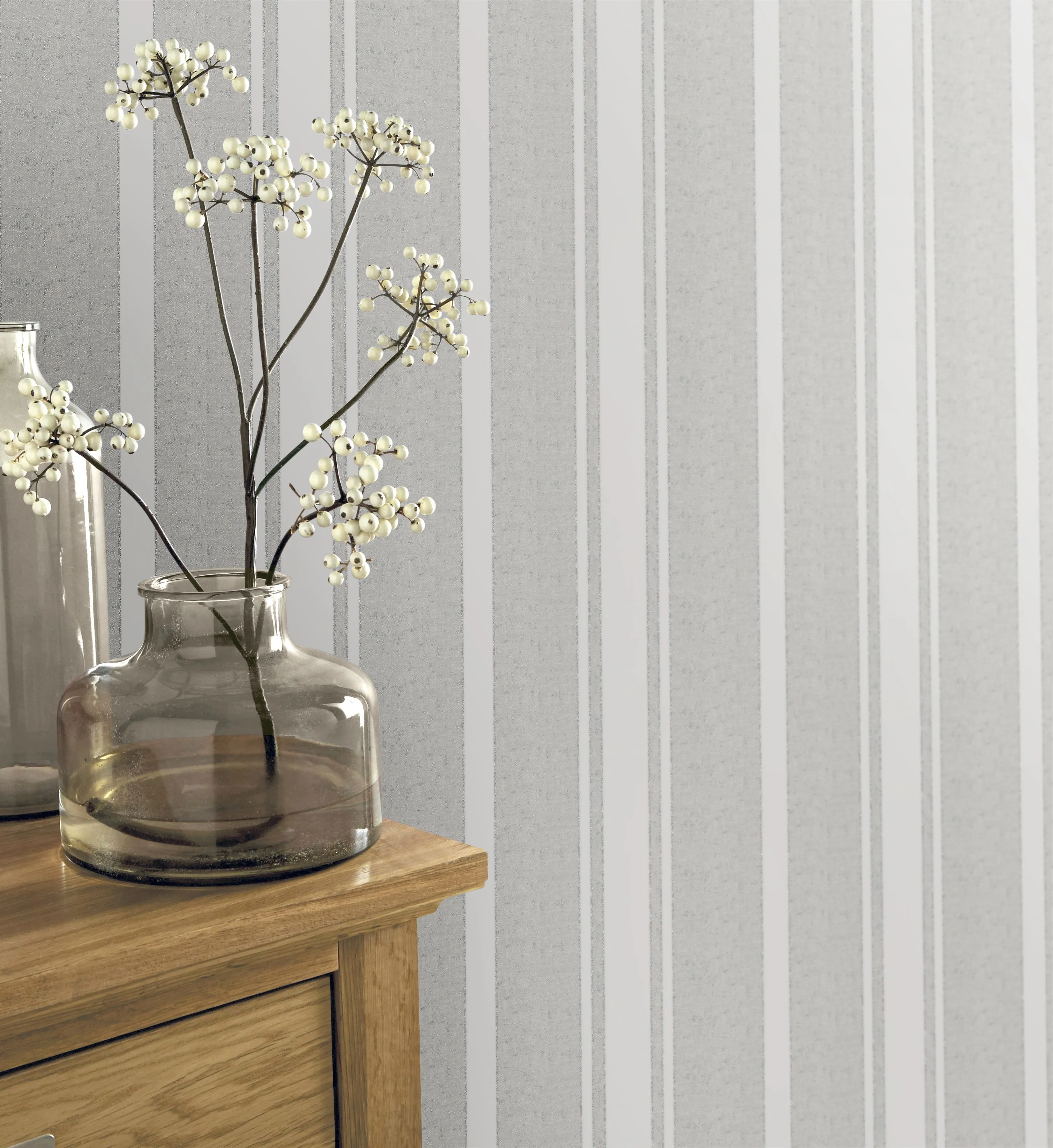 GoodHome Solfia Beige Striped Silver glitter effect Textured Wallpaper