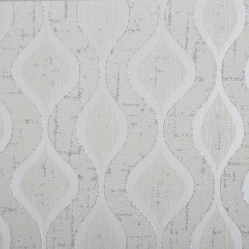 GoodHome Nitida Beige & white Art deco Glitter effect Textured Wallpaper