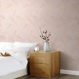 GoodHome Loroco Beige & pink Leaves Metallic effect Textured Wallpaper