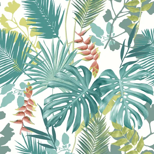 GoodHome Ferula Green Tropical leaves Textured Wallpaper