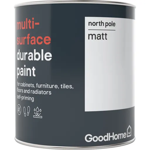 GoodHome Durable North pole (Brilliant white) Matt Multi-surface paint, 750ml
