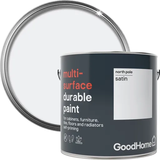 GoodHome Durable North pole (Brilliant white) Satin Multi-surface paint, 2L