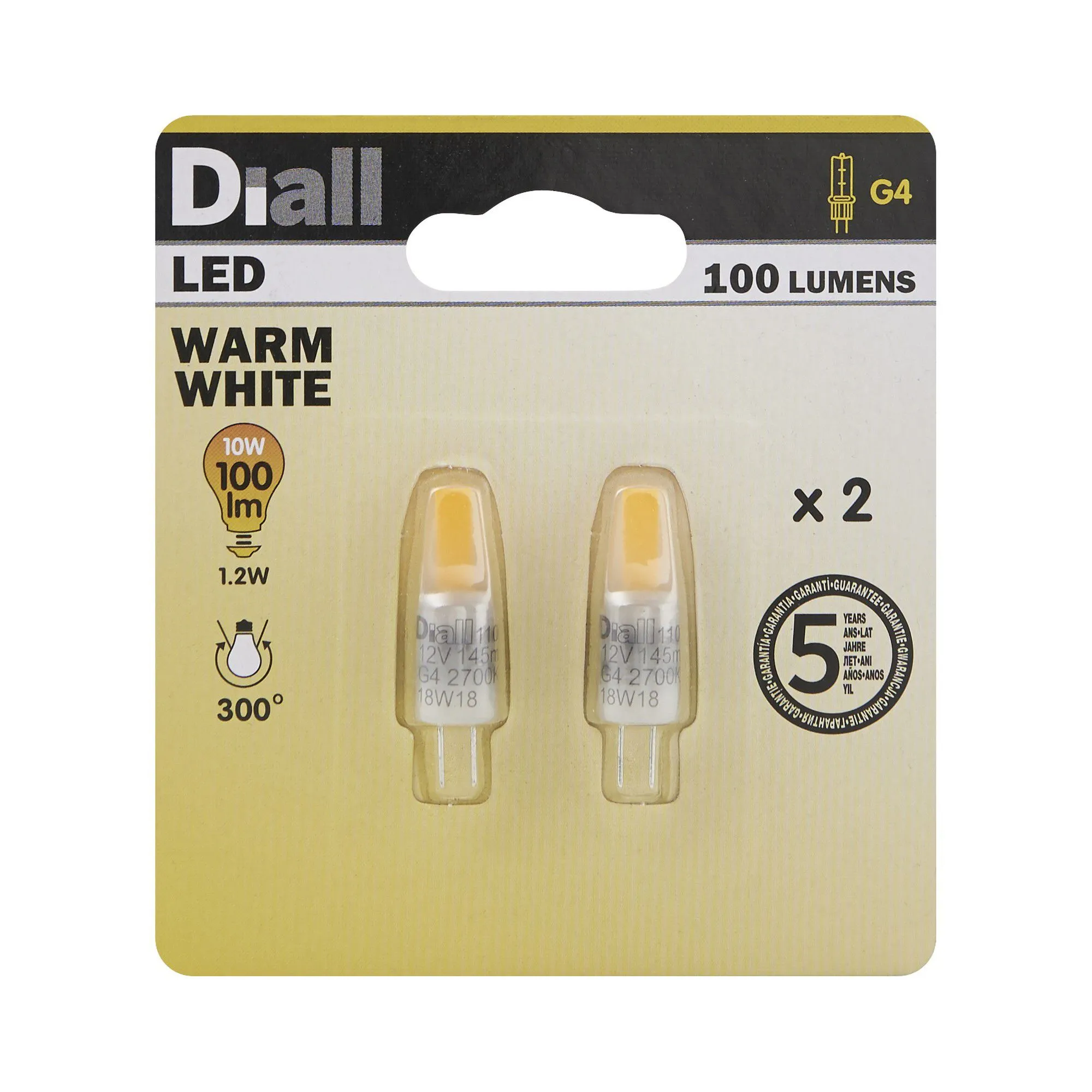 Diall G4 1W Warm white Non-dimmable Light bulb, Pack of 2