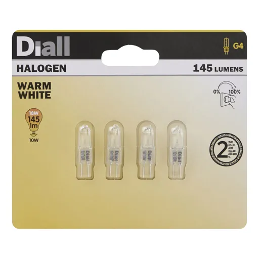 Diall G4 10W Warm white Dimmable Light bulb, Pack of 4