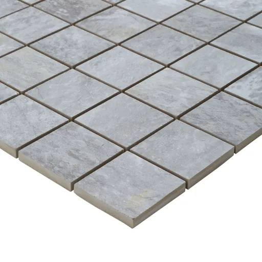Shaded slate Grey Stone effect Porcelain Mosaic tile, (L)305mm (W)305mm
