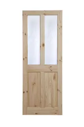 4 panel Etched Frosted Glazed Knotty pine LH & RH Internal Door, (H)2040mm (W)826mm
