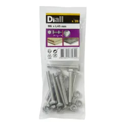 Diall M6 Hex Stainless steel Bolt & nut (L)45mm, Pack of 10