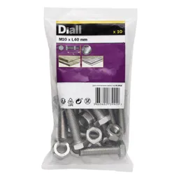 Diall M10 Hex A2 stainless steel Bolt & nut (L)40mm, Pack of 10