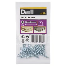 Diall M3 Carbon steel Countersunk Machine screw & nut (L)16mm, Pack of 20
