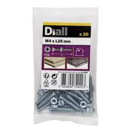 Diall M4 Carbon steel Countersunk Machine screw & nut (L)25mm, Pack of 20