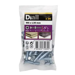 Diall M6 Carbon steel Countersunk Machine screw & nut (L)30mm, Pack of 20