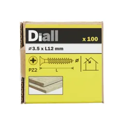 Diall PZ Double-countersunk Yellow-passivated Steel Wood screw (Dia)3.5mm (L)12mm, Pack of 100