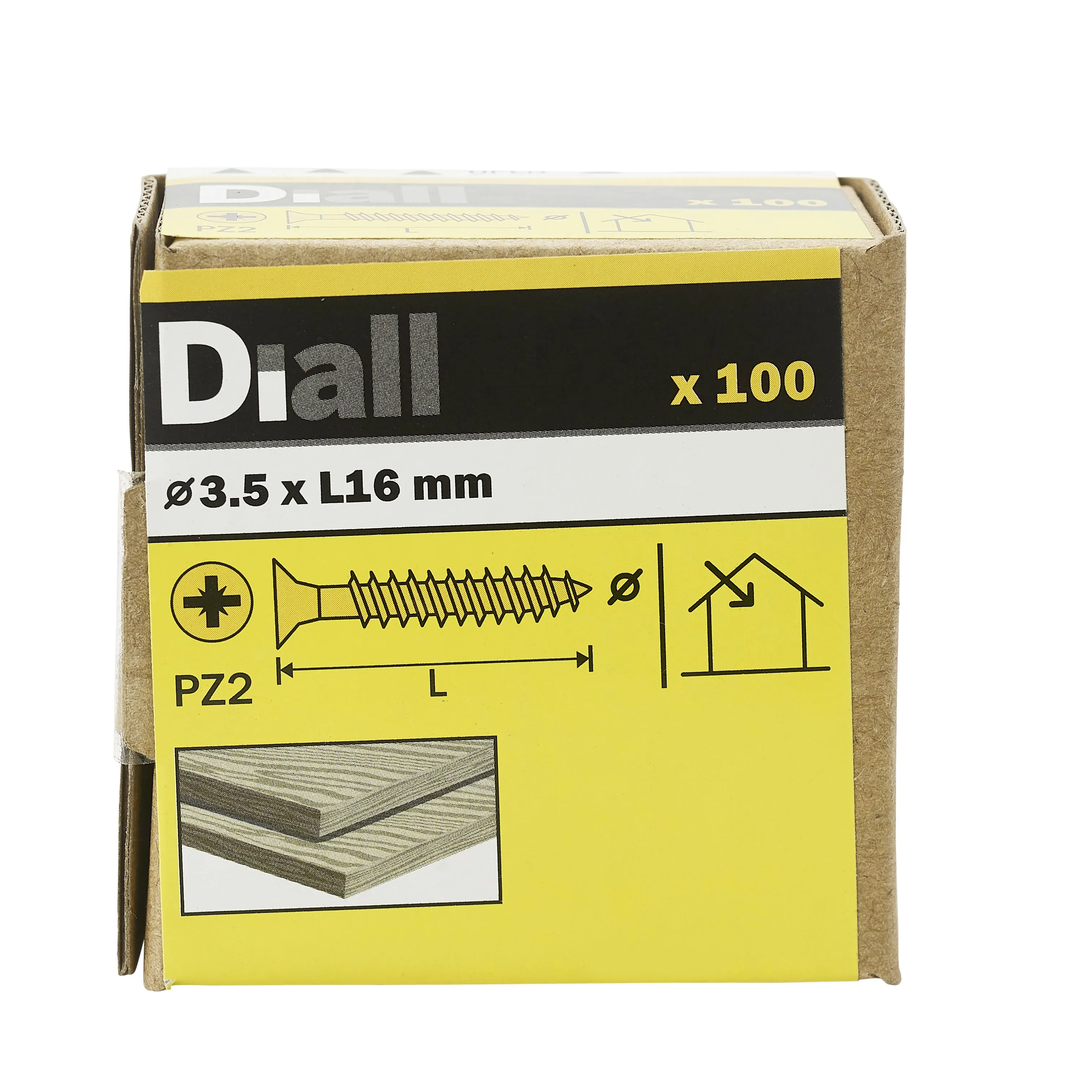 Diall PZ Double-countersunk Yellow-passivated Steel Wood screw (Dia)3.5mm (L)16mm, Pack of 100