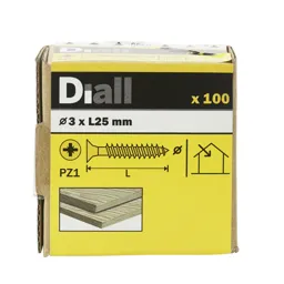 Diall Yellow zinc-plated Carbon steel Wood Screw (Dia)3mm (L)25mm, Pack of 100