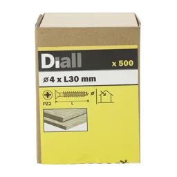 Diall Yellow-passivated Carbon steel Screw (Dia)4mm (L)30mm, Pack of 500
